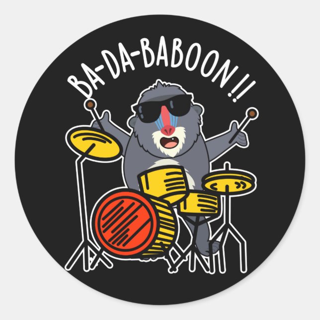 Pegatina Redonda Ba-da-ba-boon Funny Baboon Pun Dark BG (Anverso)