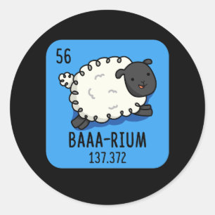 Pegatina Redonda Ba-rium Funny Sheep Chemistry Pun Dark BG