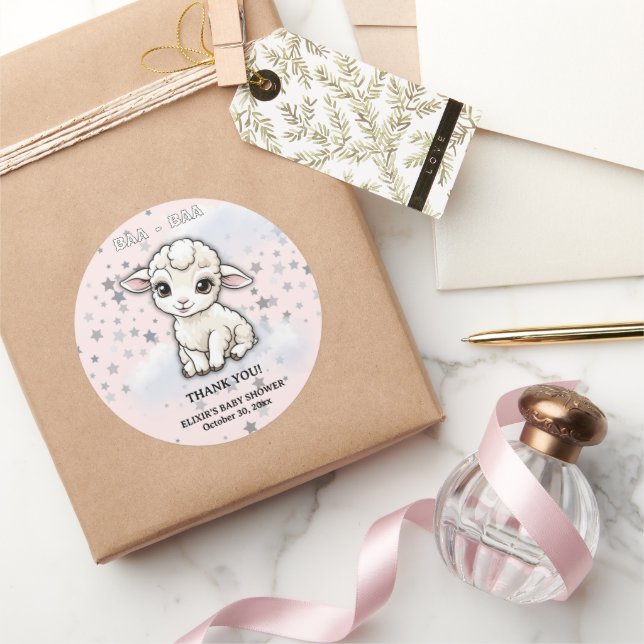 Pegatina Redonda Baa-baa A Little Lamb Stars Baby Shower (Regalar)