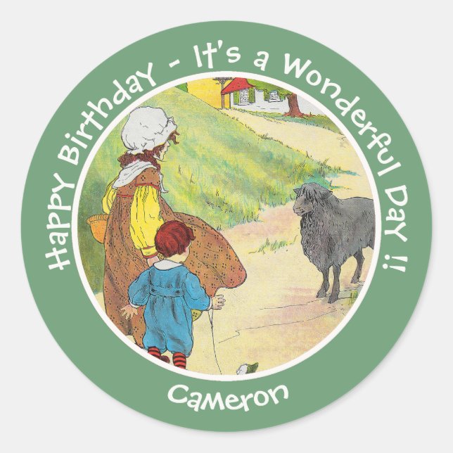 Pegatina Redonda Baa, Baa, Black Sheep Birday Party Collection (Anverso)