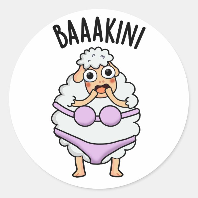 Pegatina Redonda Baa-kini Funny Bikini Pun (Anverso)