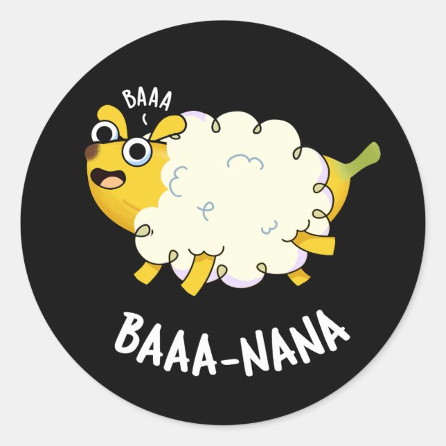 Pegatina Redonda Baa-nana Funny Banana Pun Dark BG (Anverso)