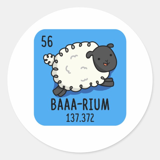Pegatina Redonda Baa-rium Funny Sheep Chemistry Pun (Anverso)