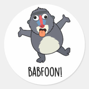 Pegatina Redonda Bab-foon Funny Baffoon Baboon Pun