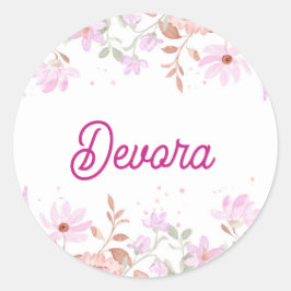 Pegatina Redonda Bab mitzva rosa floral servilleta con nombre