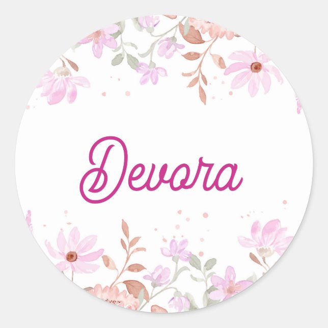 Pegatina Redonda Bab mitzva rosa floral servilleta con nombre (Anverso)