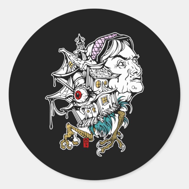 Pegatina Redonda Baba Jaga Baba Yaga (Anverso)