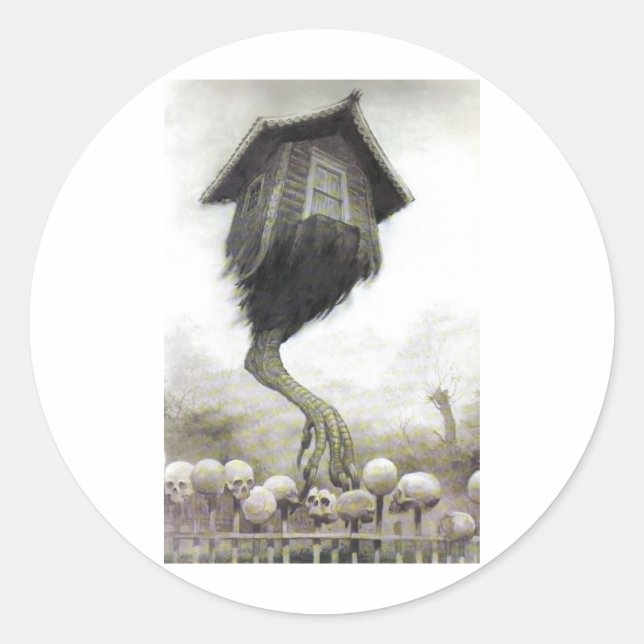 Pegatina Redonda Baba Yaga (Anverso)