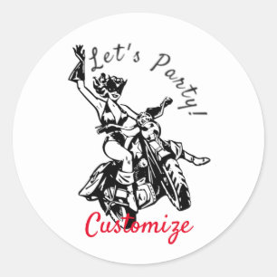 Pegatina Redonda Babe Thunder_Cove, motociclista negro de gato