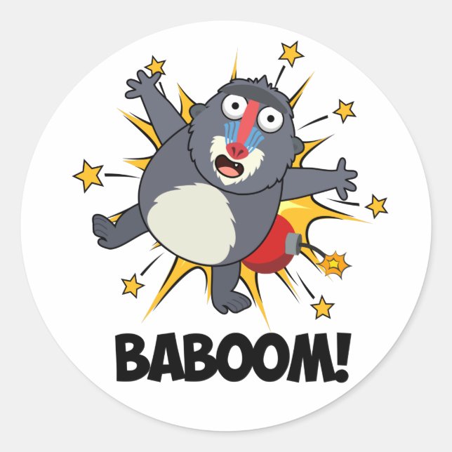 Pegatina Redonda Baboom Funny Explosionando Baboon Pun (Anverso)