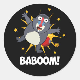 Pegatina Redonda Baboom Funny Explosionando Baboon Pun Dark BG