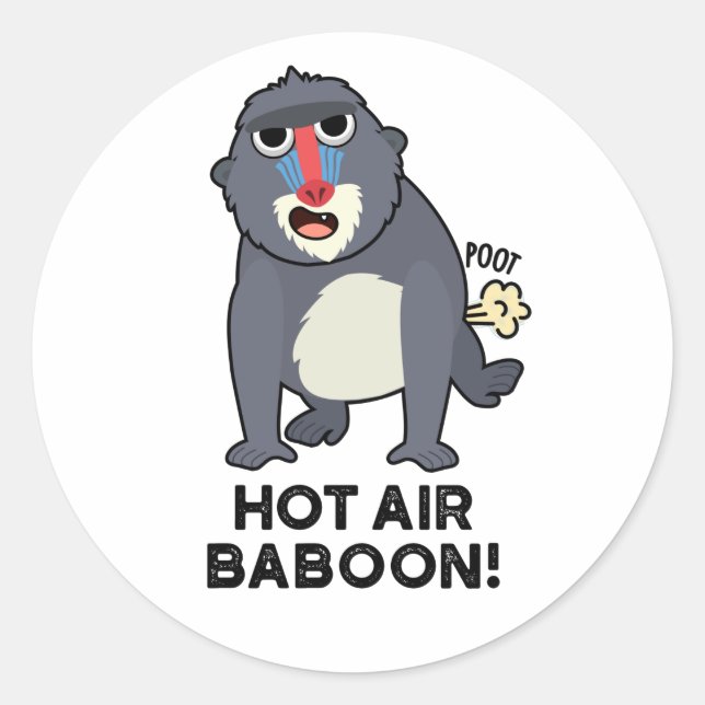 Pegatina Redonda Baboon de aire caliente Gracioso Farting Monkey Pu (Anverso)