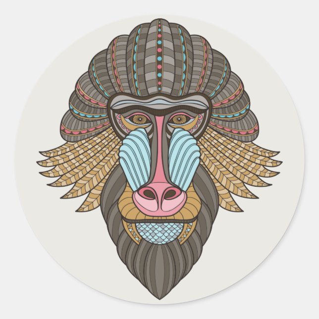 Pegatina Redonda Baboon ilustrado (Anverso)