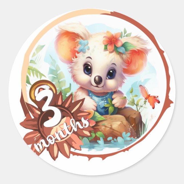 Pegatina Redonda Baby - 3 months too (Anverso)