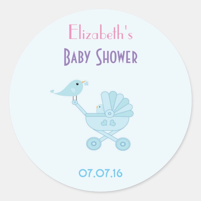 Pegatina Redonda Baby and Mommy Bluebirds baby Shower Favor (Anverso)