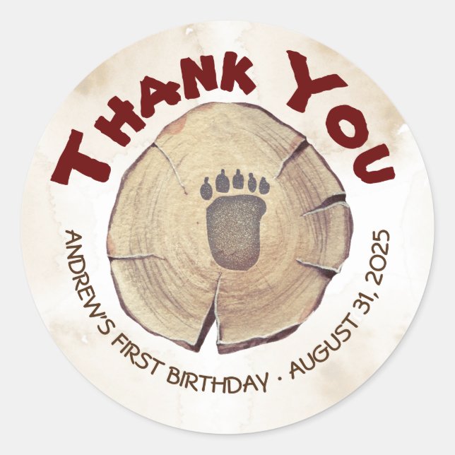 Pegatina Redonda Baby Bear Foot Print Birday Party Gracias (Anverso)