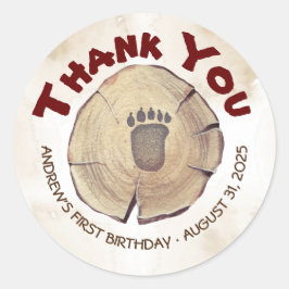 Pegatina Redonda Baby Bear Foot Print Birday Party Gracias