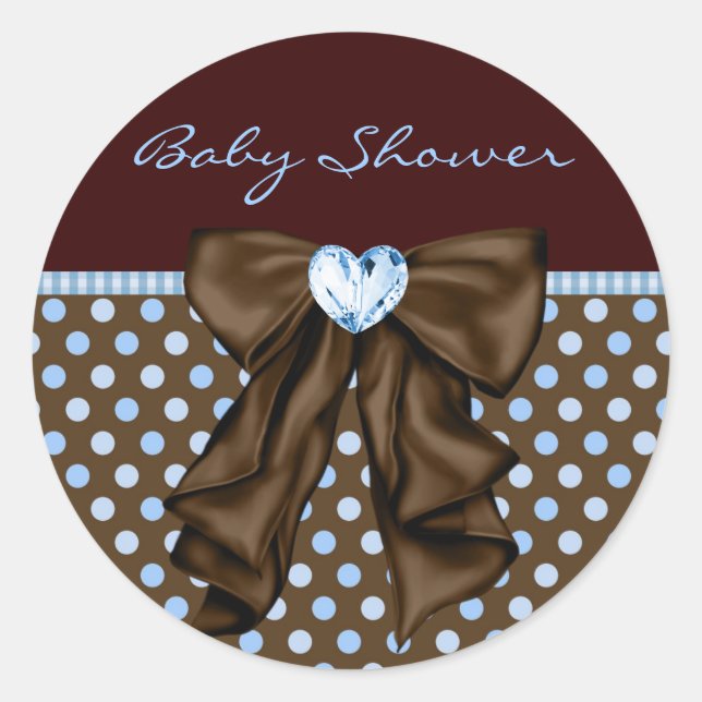 Pegatina Redonda Baby Blue Brown Baby Shower (Anverso)