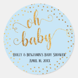 Pegatina Redonda Baby Blue "Oh Baby" Relieve metalizado dorado Faux