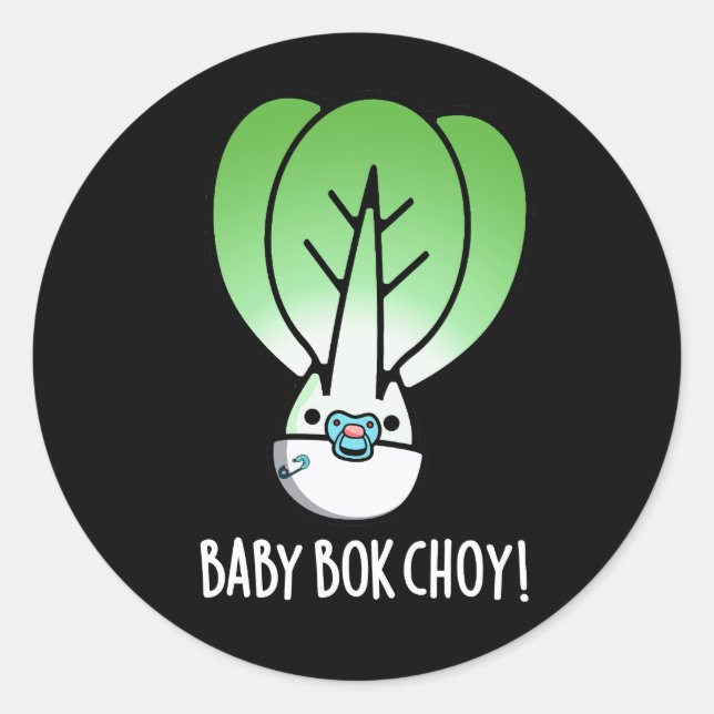 Pegatina Redonda Baby Bok Choy Funny Veggie Pun Dark BG (Anverso)