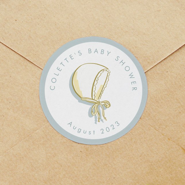 Pegatina Redonda Baby Bonnet Baby Shower (Baby Bonnet Illustrated Baby Shower Classic Round Sticker)