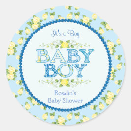 Pegatina Redonda Baby Boy Baby Shower Pegatinas