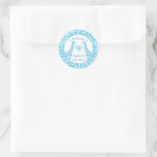 Pegatina Redonda Baby Boy Blue Giraffe Baby Shower