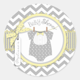Pegatina Redonda Baby Boy Bow Tie Chevron Print Baby Shower