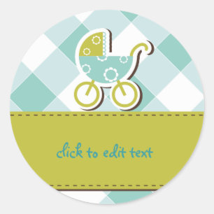 Pegatina Redonda baby Boy Buggy azul y verde