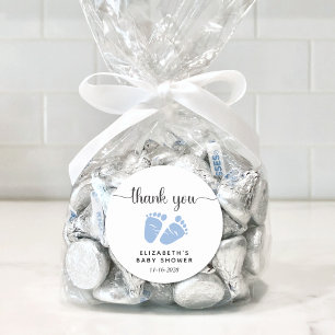 Pegatina Redonda Baby Boy Shower Blue Pies Gracias