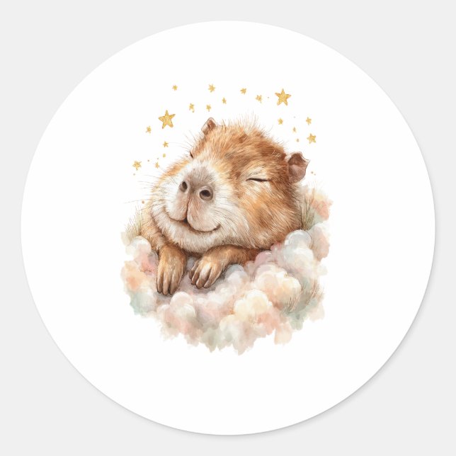 Pegatina Redonda Baby Boy Shower Sticker • Cute Capybara (Anverso)