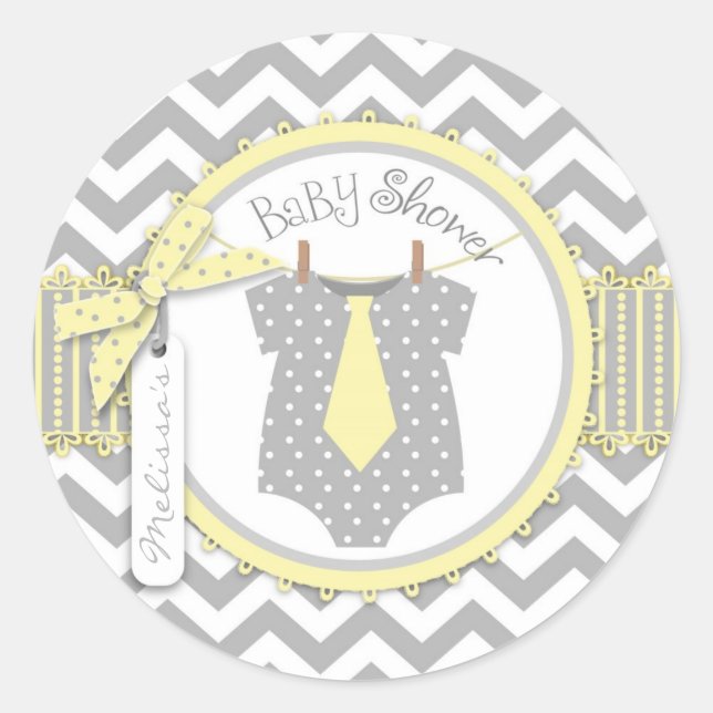 Pegatina Redonda Baby Boy Tie Chevron Print Baby Shower (Anverso)