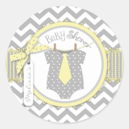 Pegatina Redonda Baby Boy Tie Chevron Print Baby Shower