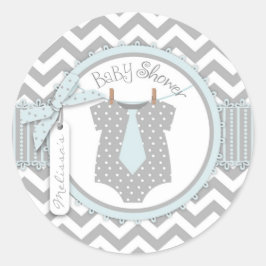 Pegatina Redonda Baby Boy Tie Chevron Print Baby Shower