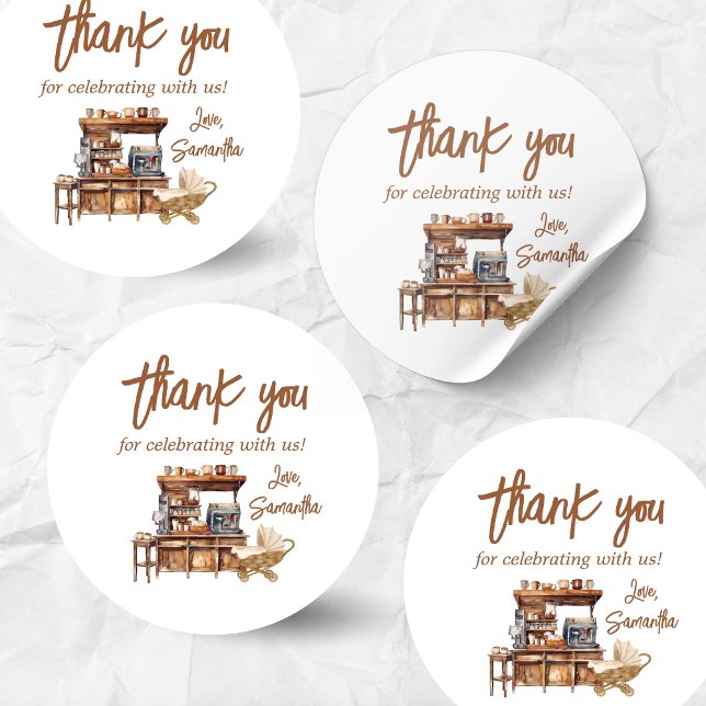 Pegatina Redonda Baby Coffee Baby Shower (Coffee Baby Shower Sticker)