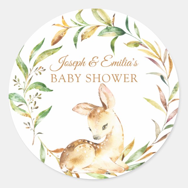 Pegatina Redonda Baby Deer Baby Shower (Anverso)