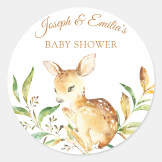 Pegatina Redonda Baby Deer Baby Shower