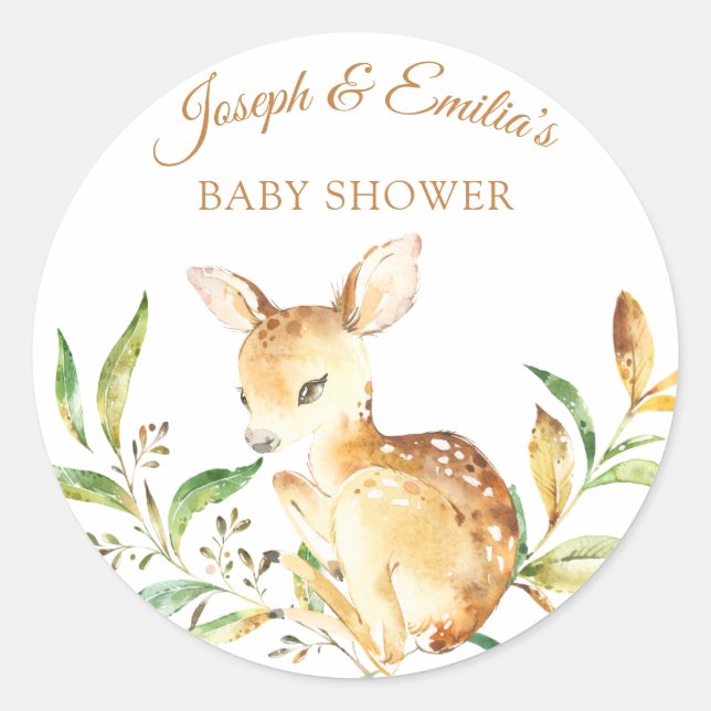 Pegatina Redonda Baby Deer Baby Shower (Anverso)
