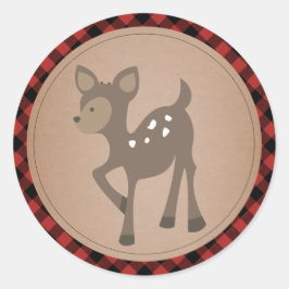 Pegatina Redonda Baby Deer Plaid Baby Shower