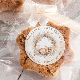 Pegatina Redonda Baby Deer Winter Modern Baby Shower Gracias