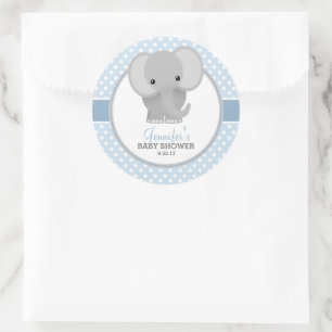 Pegatina Redonda Baby Elephant (azul) Baby Shower