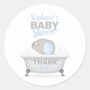 Pegatina Redonda Baby Elephant Bubble Bath Boy Baby Shower