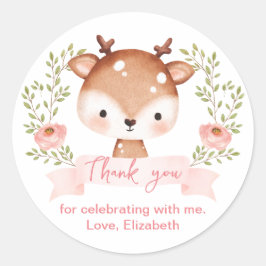 Pegatina Redonda Baby Fawn Fiesta de cumpleaños I Baby Shower Graci