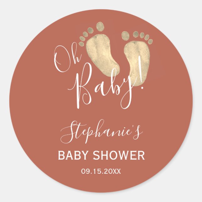 Pegatina Redonda Baby Feet Terracotta Baby Shower (Anverso)