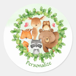 Pegatina Redonda Baby Forest Animals Con Raccoon Squirrel