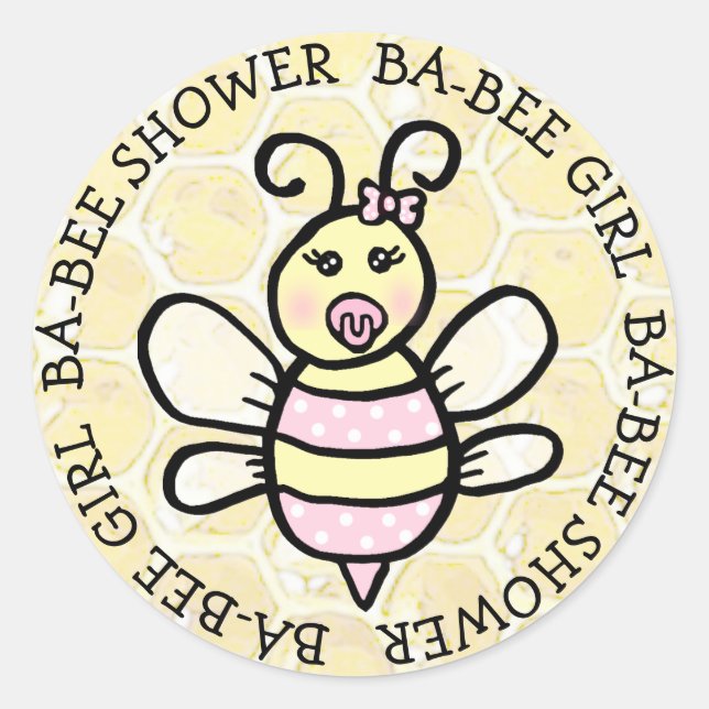 Pegatina Redonda Baby Girl Ba-Bee Shower (Anverso)