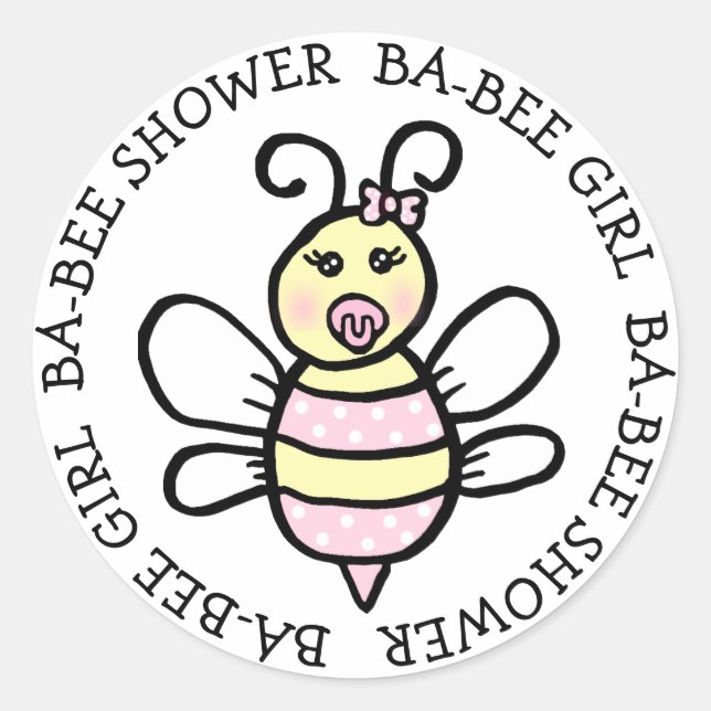 Pegatina Redonda Baby Girl Ba-Bee Shower (Anverso)