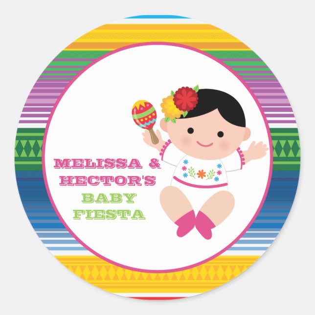 Pegatina Redonda Baby Girl Fiesta Stickers (Anverso)