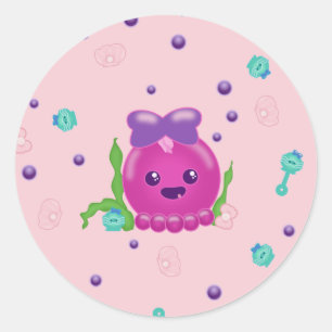 Pegatina Redonda Baby Girl Kawaii Octopus