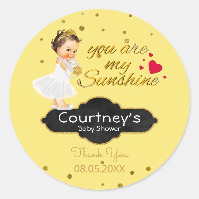 Pegatina Redonda Baby Girl Shower Gracias | Princess Shower Favor (Anverso)